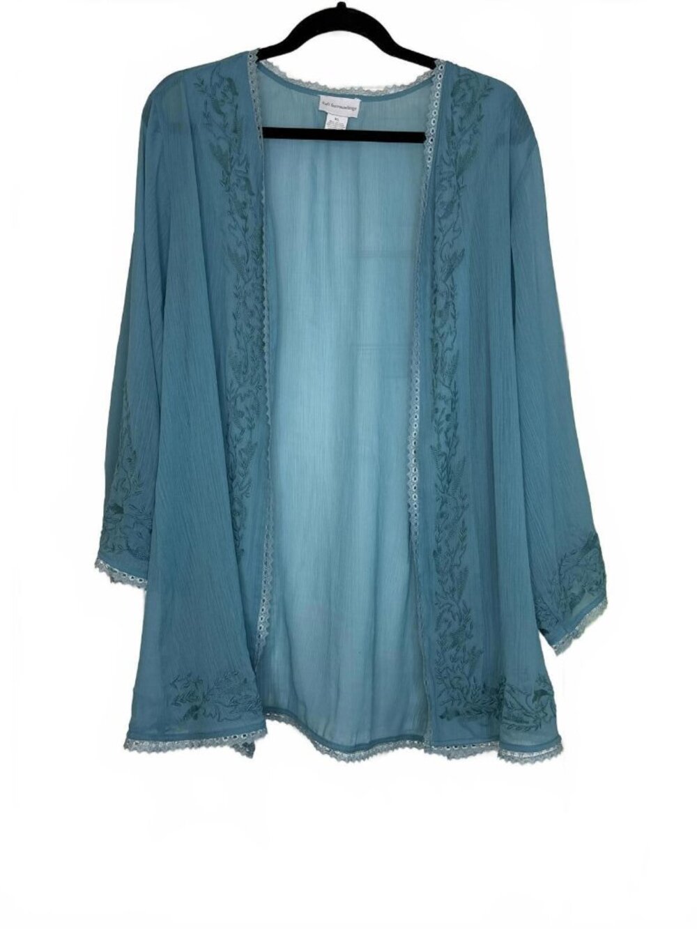 Sheer Embroidered Cardigan XL Soft Surroundings Blue Teal Aqua